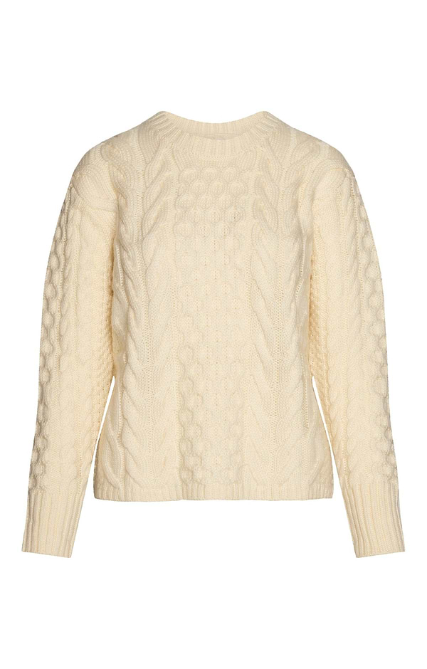 Ladies Pure New Wool Aran Cropped Crew
