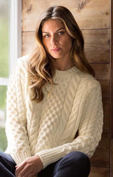 Ladies Pure New Wool Aran Cropped Crew