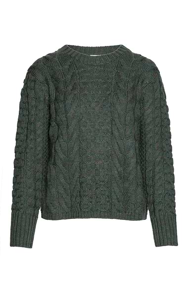 Ladies Pure New Wool Aran Cropped Crew