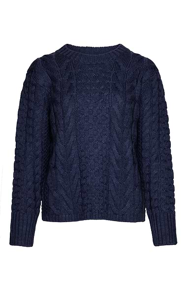 Ladies Pure New Wool Aran Cropped Crew