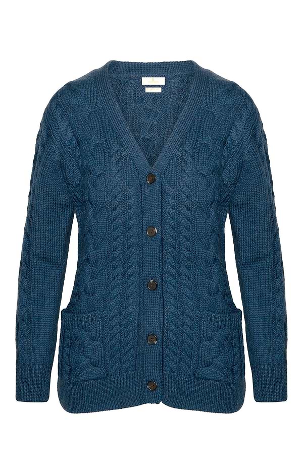 Ladies Aran Cable V-Neck Cardigan