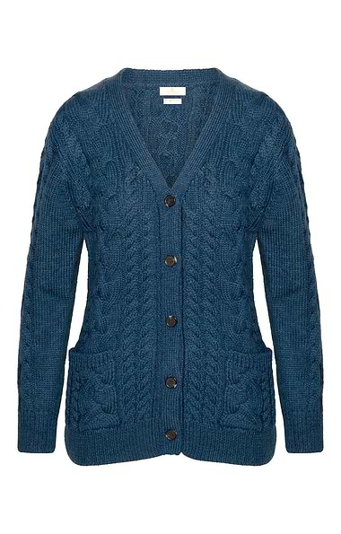 Ladies Aran Cable V-Neck Cardigan
