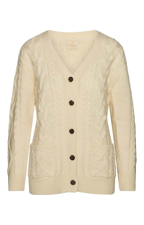 Ladies Aran Cable V-Neck Cardigan