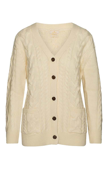 Ladies Aran Cable V-Neck Cardigan