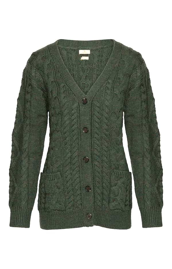 Ladies Aran Cable V-Neck Cardigan