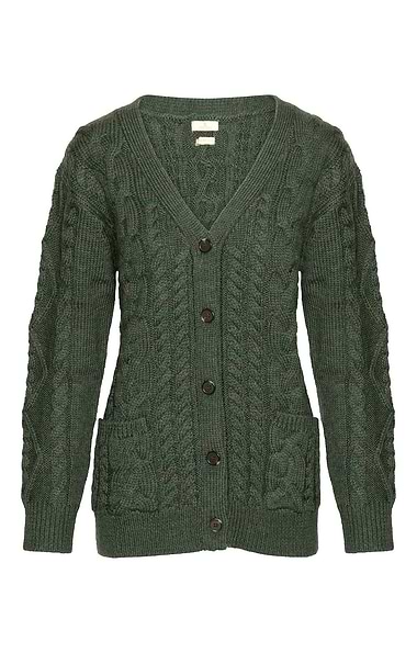 Ladies Aran Cable V-Neck Cardigan