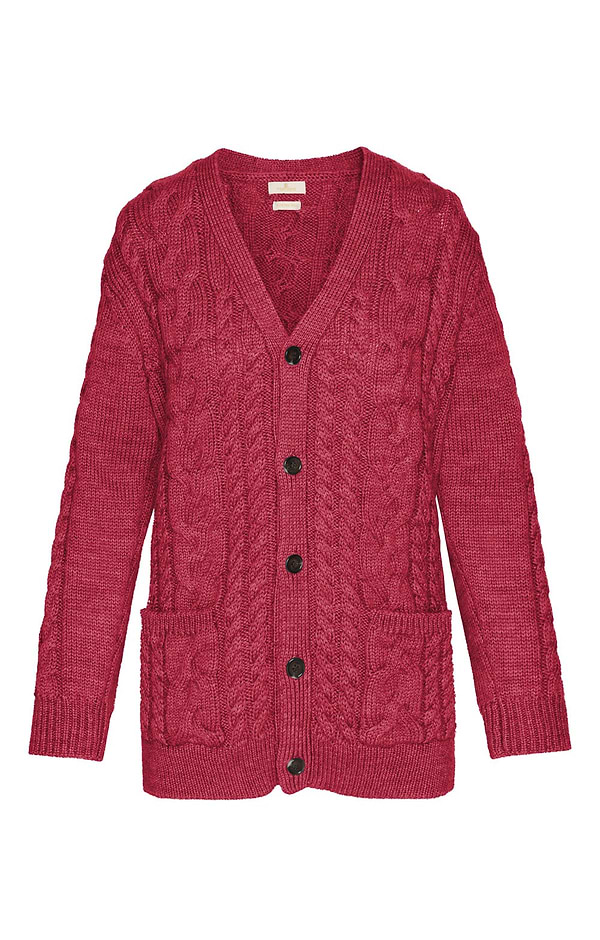 Ladies Aran Cable V-Neck Cardigan