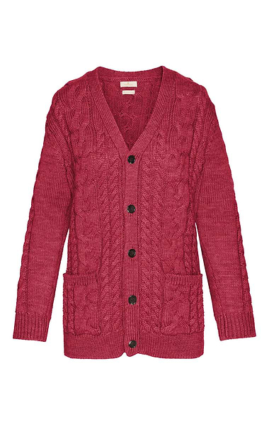 Ladies Aran Cable V-Neck Cardigan