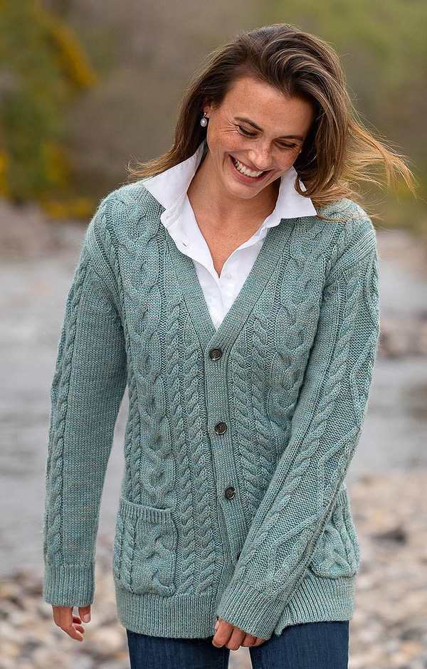Ladies Aran Cable V-Neck Cardigan