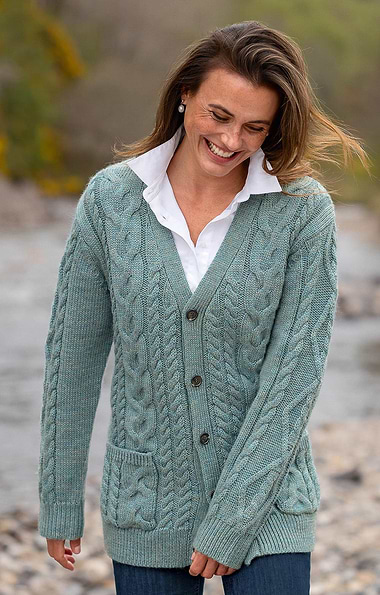 Ladies Aran Cable V-Neck Cardigan