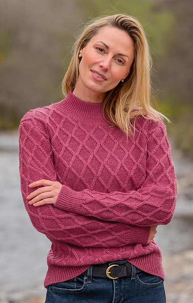 Ladies Aran Trellis Funnel Neck