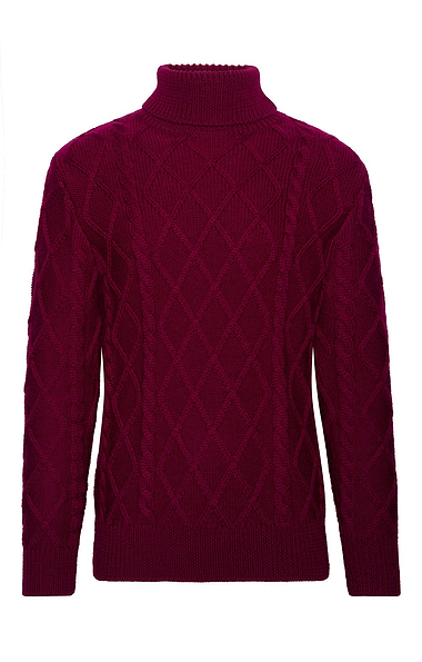 Men's Pure New Wool Aran Roll Neck Jumper