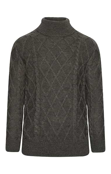 Men's Pure New Wool Aran Roll Neck Jumper
