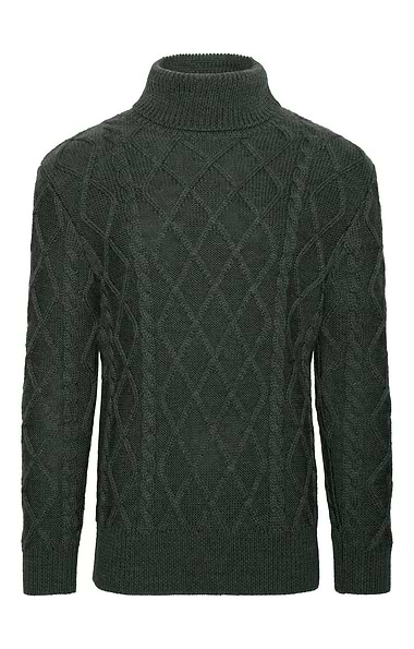 Men's Pure New Wool Aran Roll Neck Jumper