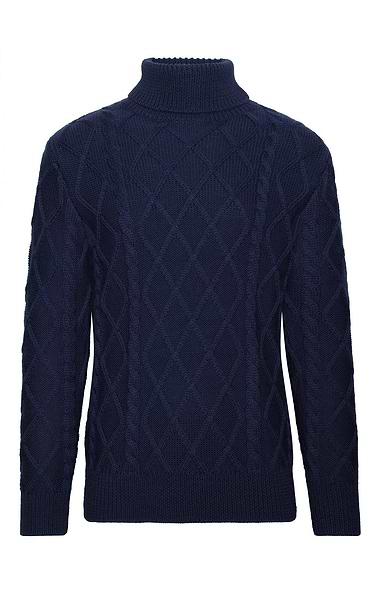 Men's Pure New Wool Aran Roll Neck Jumper