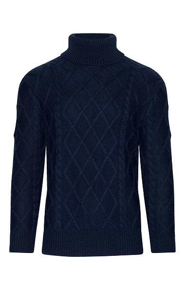 Men's Pure New Wool Aran Roll Neck Jumper