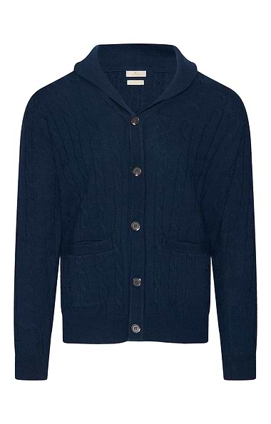 Men's Lambswool Shawl Collar Cable Cardigan