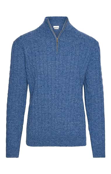 Men's Lambswool Cable T-Zip Jumper