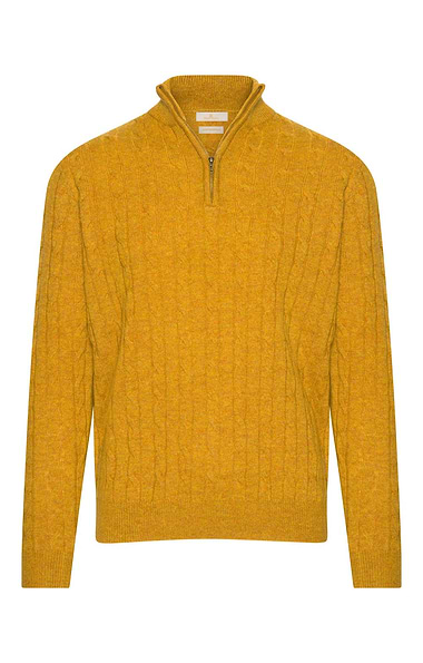 Men's Lambswool Cable T-Zip Jumper