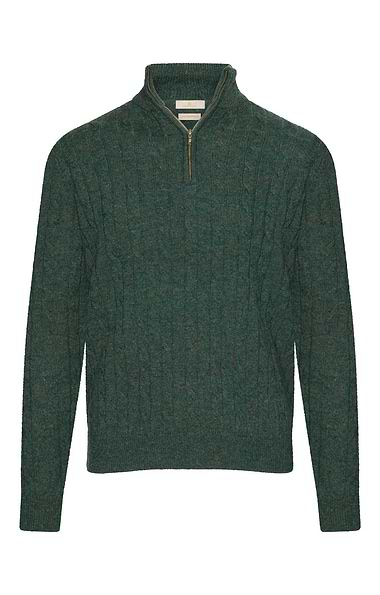 Men's Lambswool Cable T-Zip Jumper