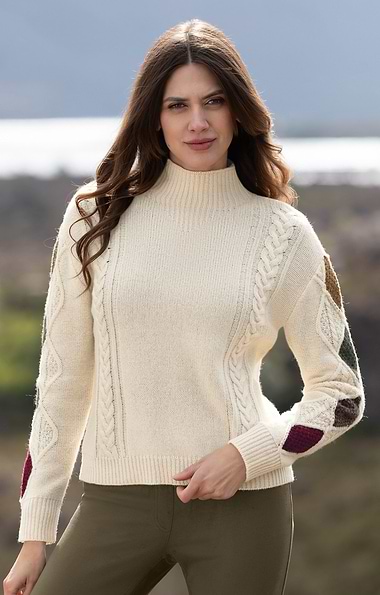 Ladies Lambswool Diamond Aran Sweater