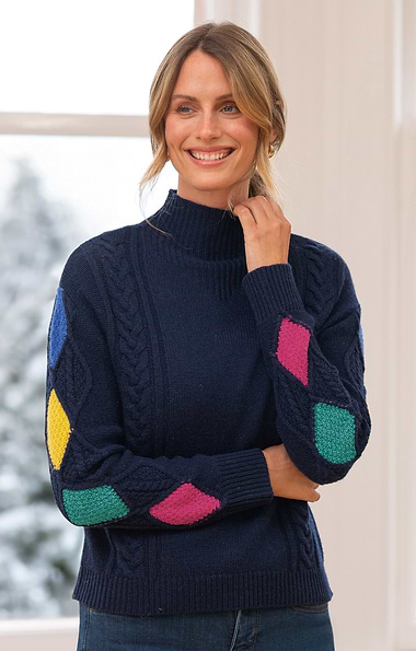 Ladies Lambswool Diamond Aran Sweater