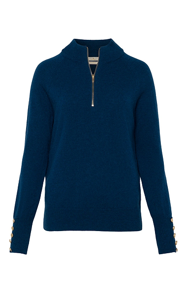 Ladies Lambswool Gold Button Zip Neck