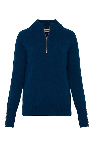 Ladies Lambswool Gold Button Zip Neck