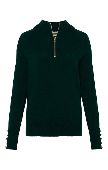 Ladies Lambswool Gold Button Zip Neck