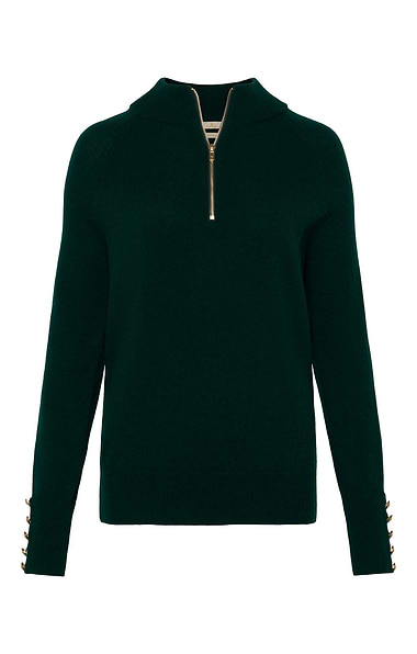 Ladies Lambswool Gold Button Zip Neck