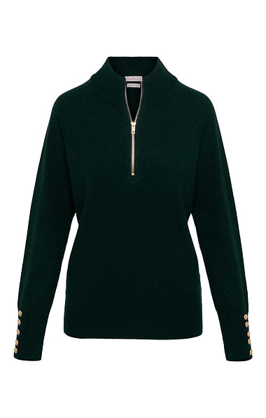 Ladies Lambswool Gold Button Zip Neck
