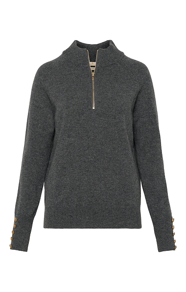 Ladies Lambswool Gold Button Zip Neck