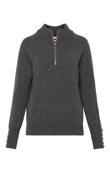 Ladies Lambswool Gold Button Zip Neck