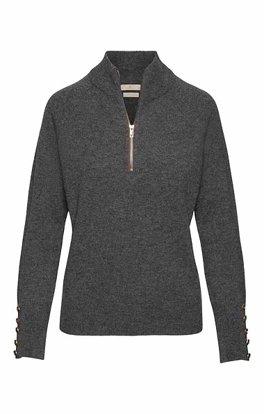 Ladies Lambswool Gold Button Zip Neck