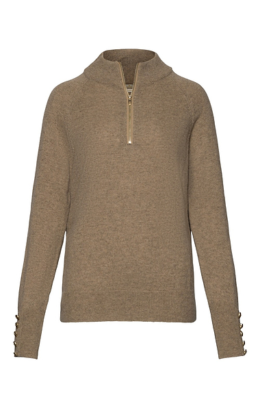 Ladies Lambswool Gold Button Zip Neck