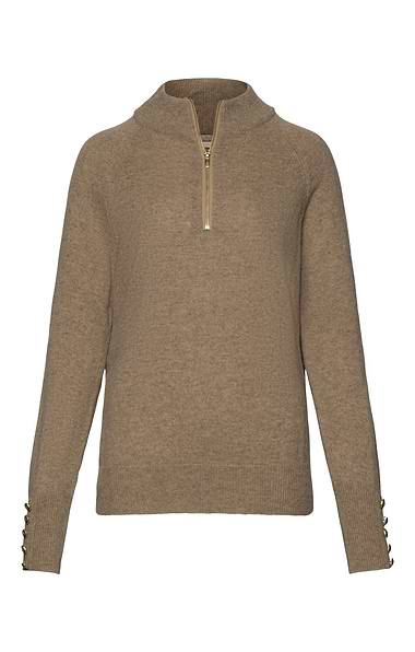 Ladies Lambswool Gold Button Zip Neck