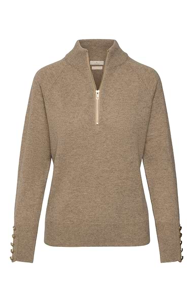 Ladies Lambswool Gold Button Zip Neck