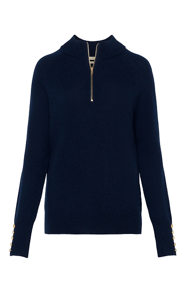 Ladies Lambswool Gold Button Zip Neck