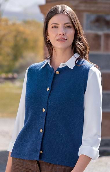 Ladies Lambswool Gold Button Waistcoat