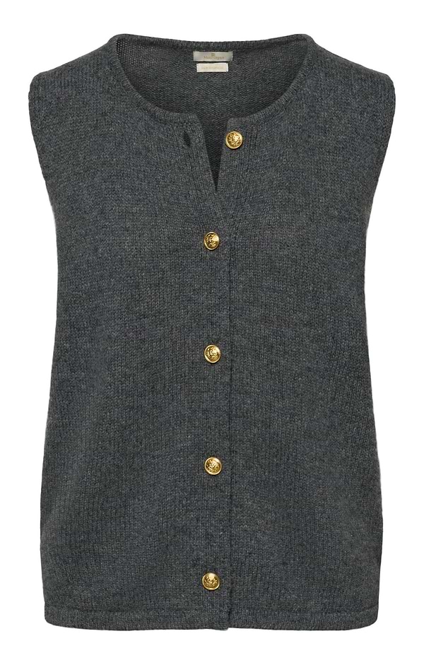 Ladies Lambswool Gold Button Waistcoat