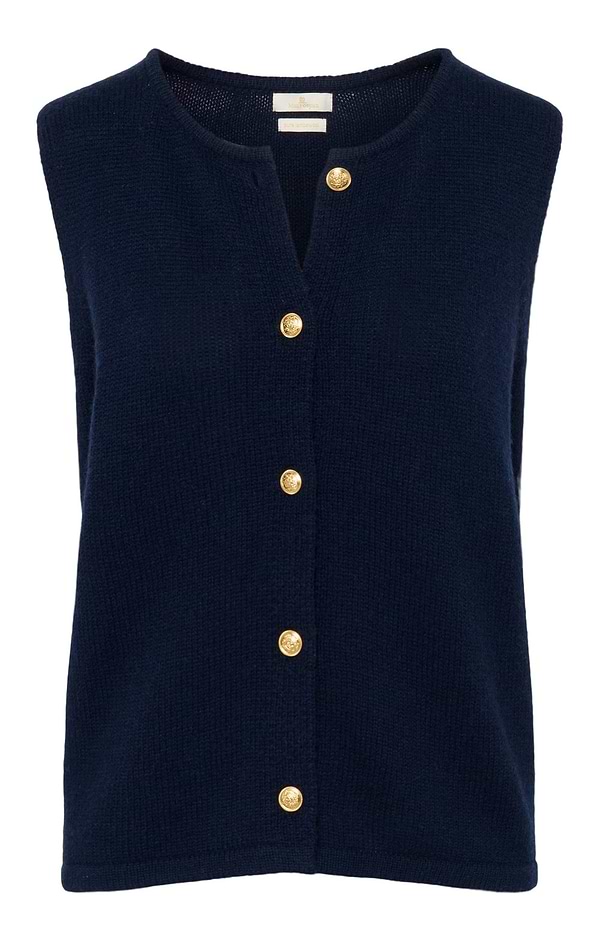 Ladies Lambswool Gold Button Waistcoat