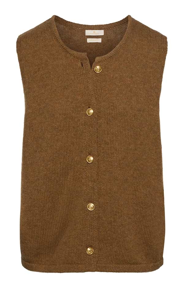 Ladies Lambswool Gold Button Waistcoat