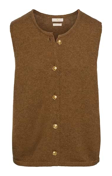 Ladies Lambswool Gold Button Waistcoat
