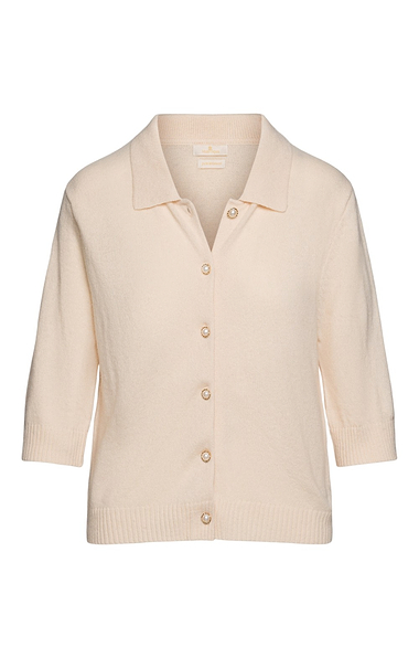 Ladies Lambswool Short Sleeve Pearl Button Cardigan