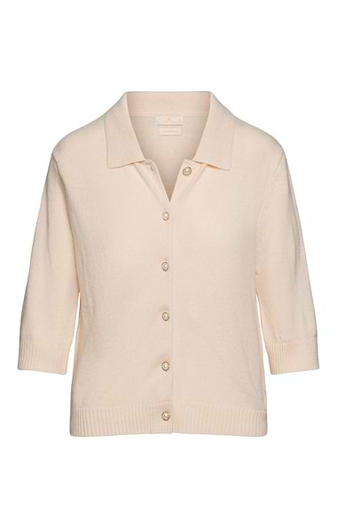 Ladies Lambswool Short Sleeve Pearl Button Cardigan