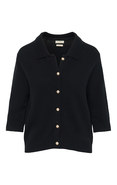 Ladies Lambswool Short Sleeve Pearl Button Cardigan