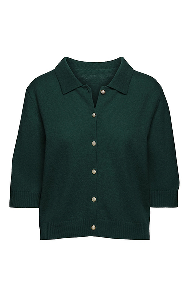 Ladies Lambswool Short Sleeve Pearl Button Cardigan