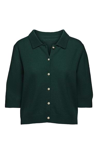 Ladies Lambswool Short Sleeve Pearl Button Cardigan