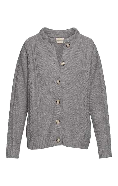 Ladies Lambswool Cable Frill Cardigan