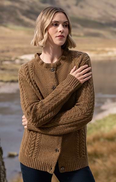 Ladies Lambswool Cable Frill Cardigan